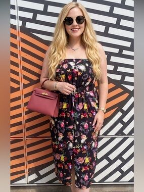 City Chic Black Strapless Dress with Multicolor Floral Print